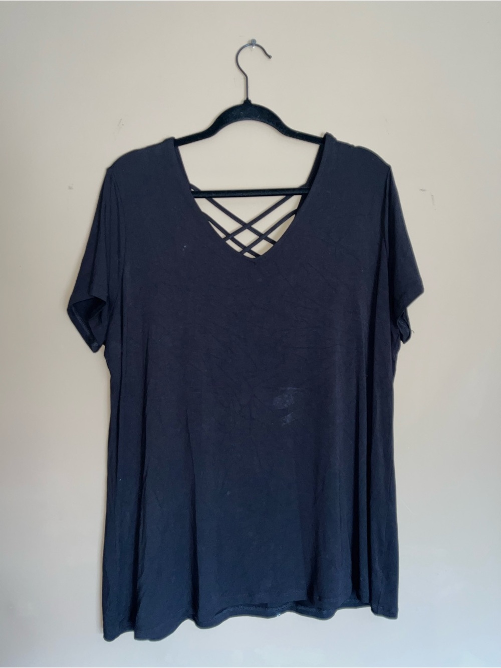 Market & Spruce Black Short-Sleeve V-Neck Top with Crisscross Back